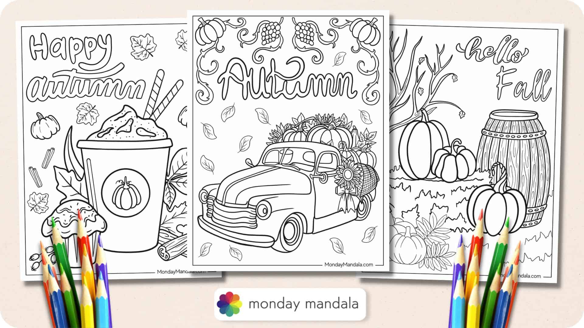 Autumn fall coloring pages free pdf printables