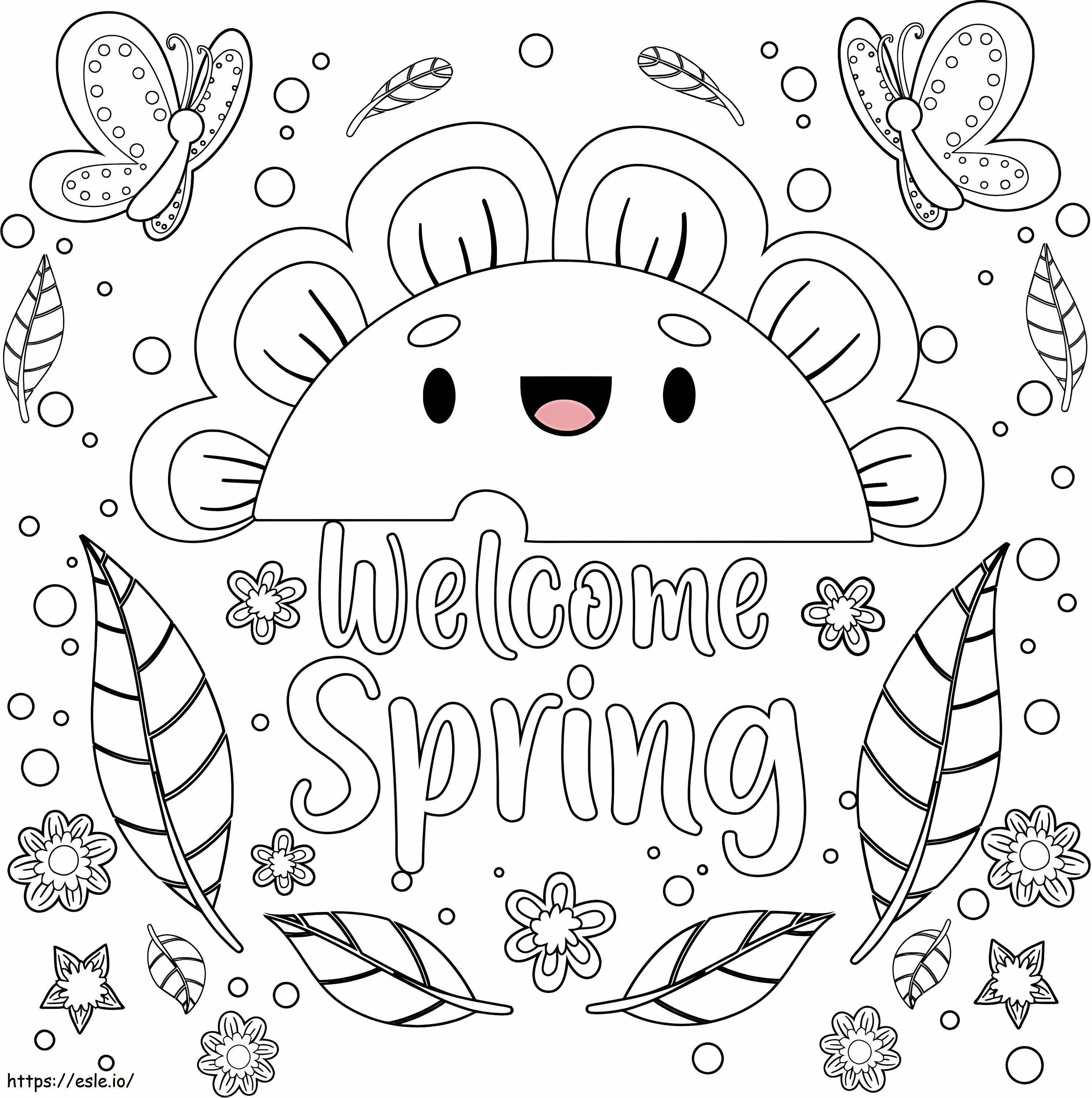 Cartoon welcome spring coloring page