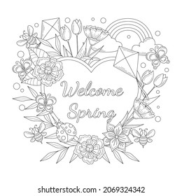 Spring season doodle line drawing coloring stock vector royalty free