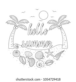 Hello summer coloring book adult hand stock vector royalty free