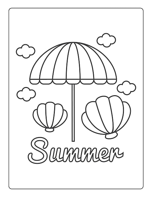 Premium vector summer coloring pages for kids with summer vibes sun and trees black and white coloring book