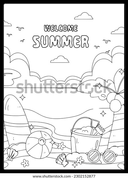 Summer coloring pages kids stock vector royalty free