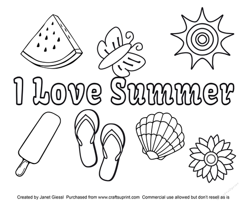 I love summer coloring pagedigi stamp