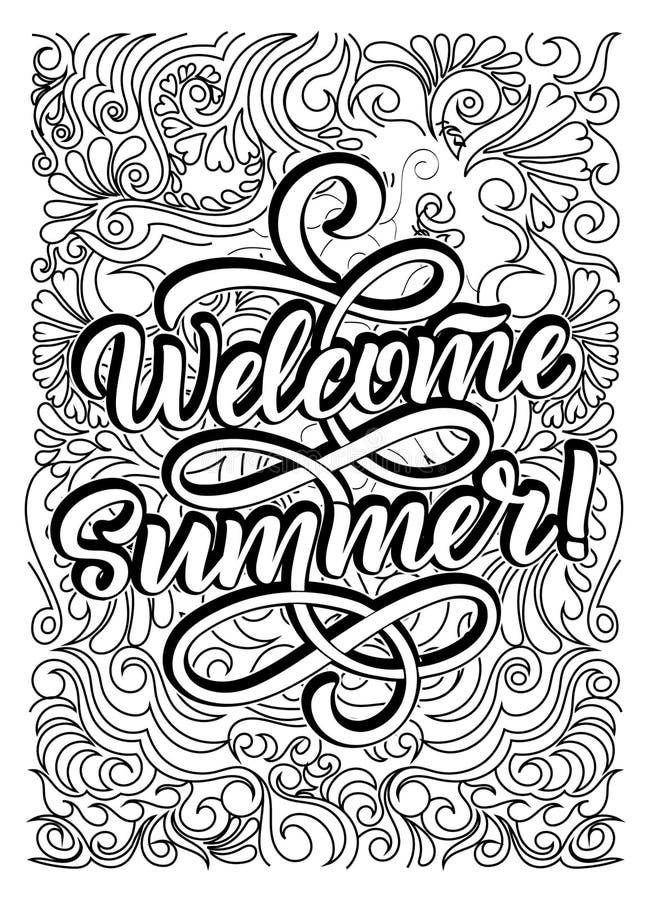 Summer inspirational quote coloring pages for adults summer motivational quotes coloring page stock illustration