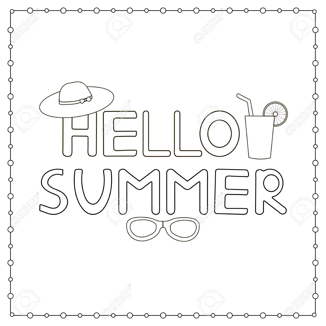 Hand drawn text hello summer coloring page vector illustration royalty free svg cliparts vectors and stock illustration image