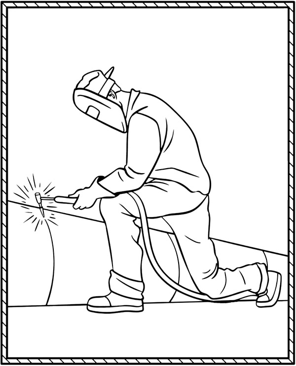 Print coloring page welder at work