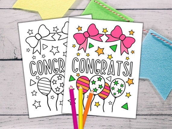 Congratulations cards to color congratulations coloring greeting cards congrats kids coloring pages pdf digital download instant download