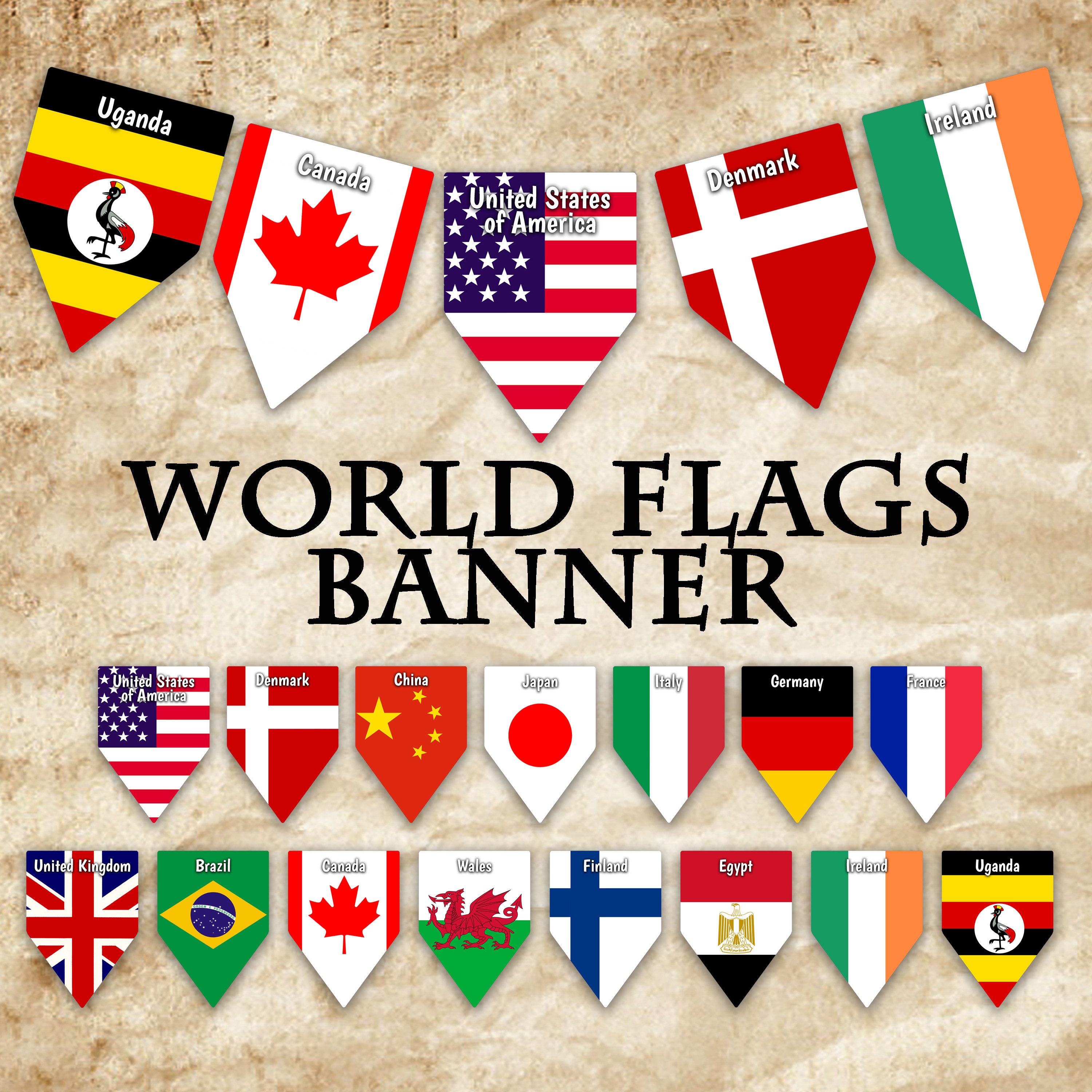 World flags printable banner includes flags with names printable banner printable bunting printable garland instant download