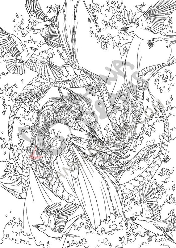 Dragon dance set of dragon coloring pages adult coloring book pages printable fantasy coloring for adults fantasy creature coloring