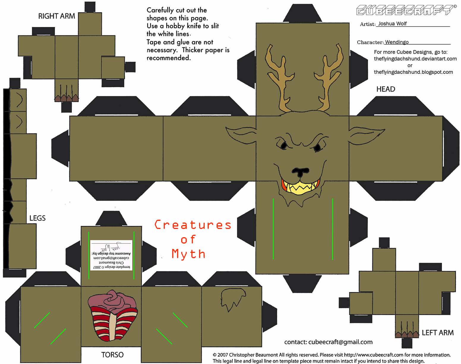 Wendigo paper toy free printable papercraft templates