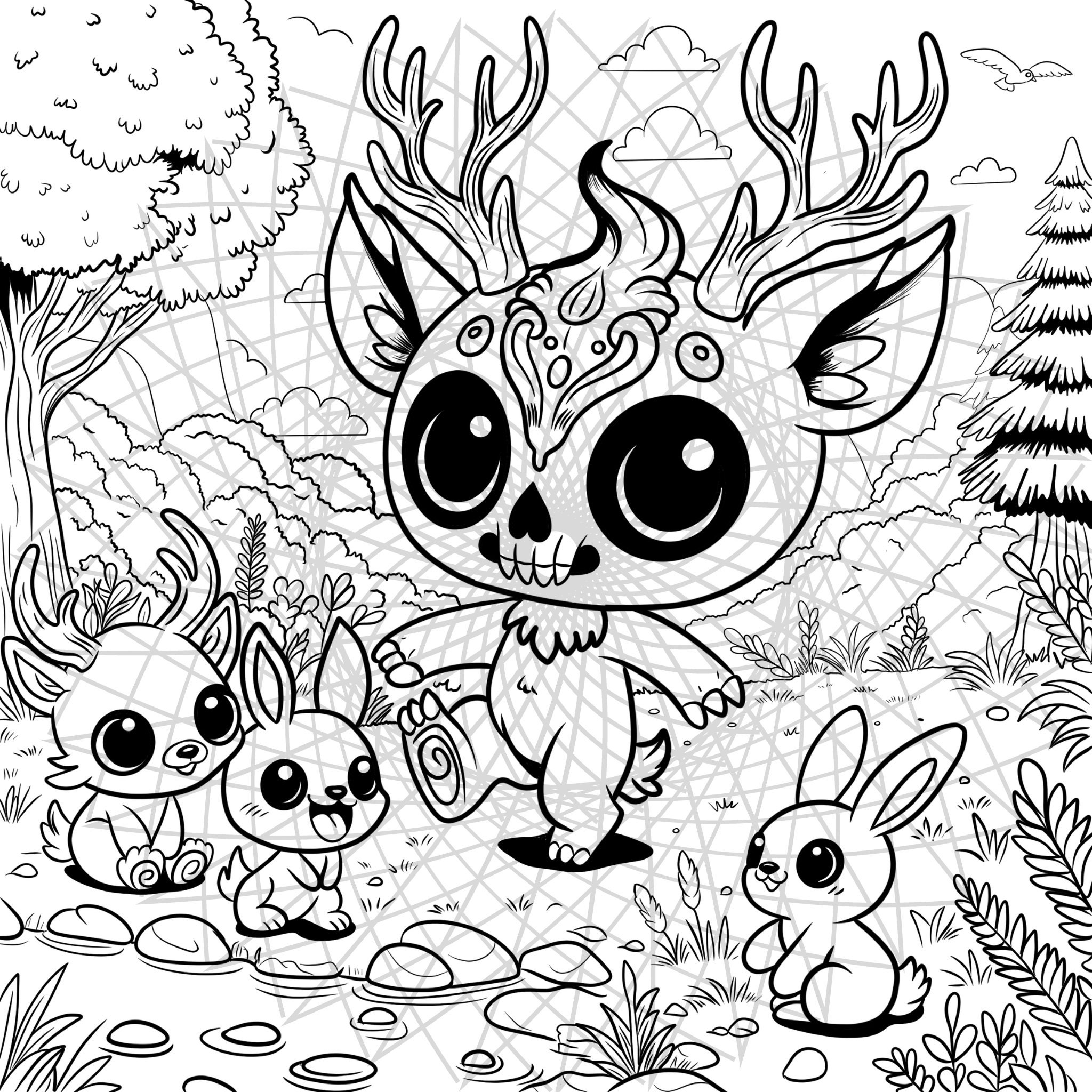 Woodsy whimsy baby wendigo coloring page my little spookies series digital download