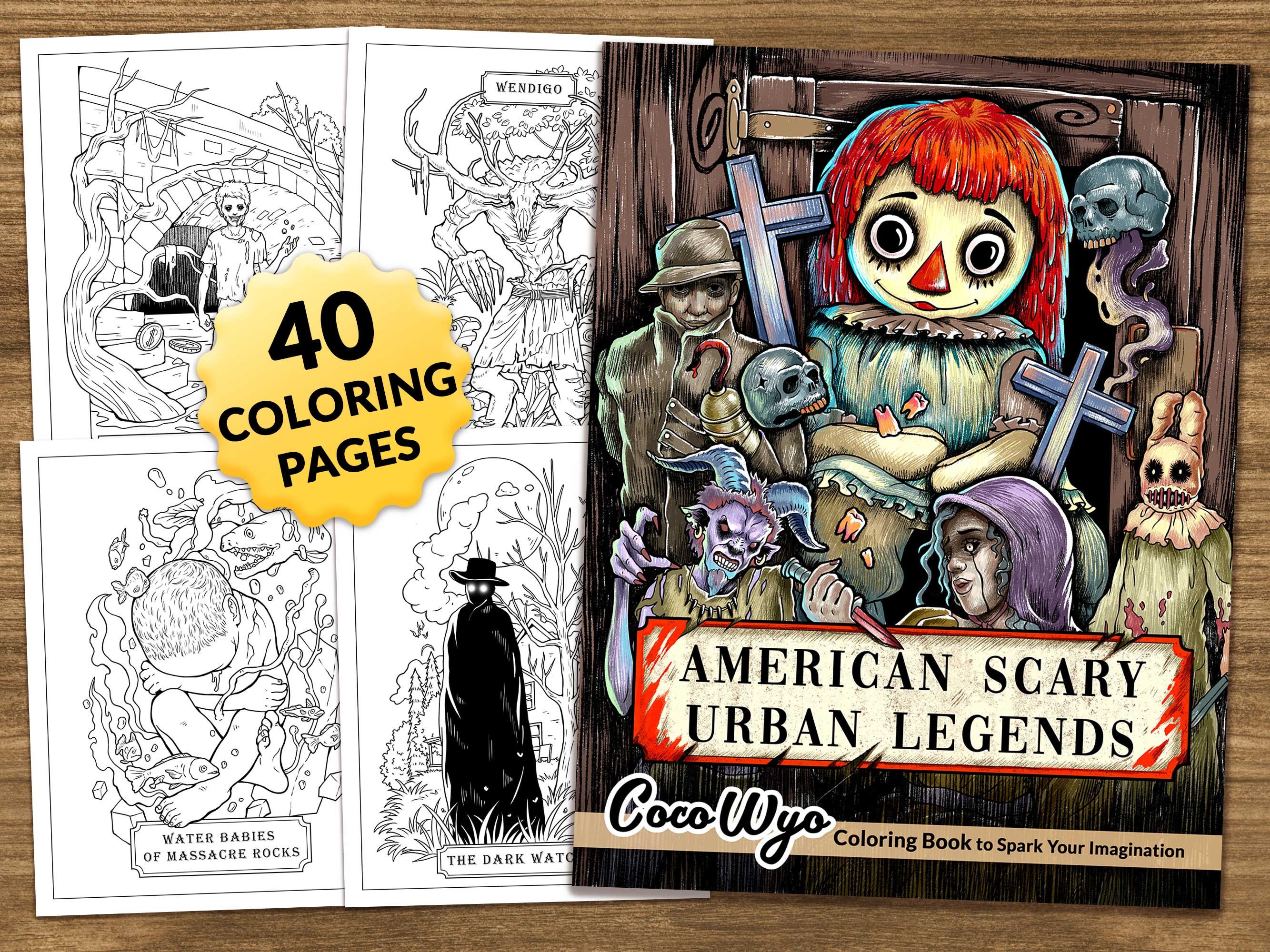 American scary urban legends horror coloring book for relaxing by coco wyo