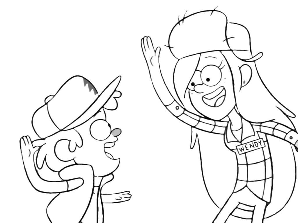 Dipper and wendy gravity falls coloring page