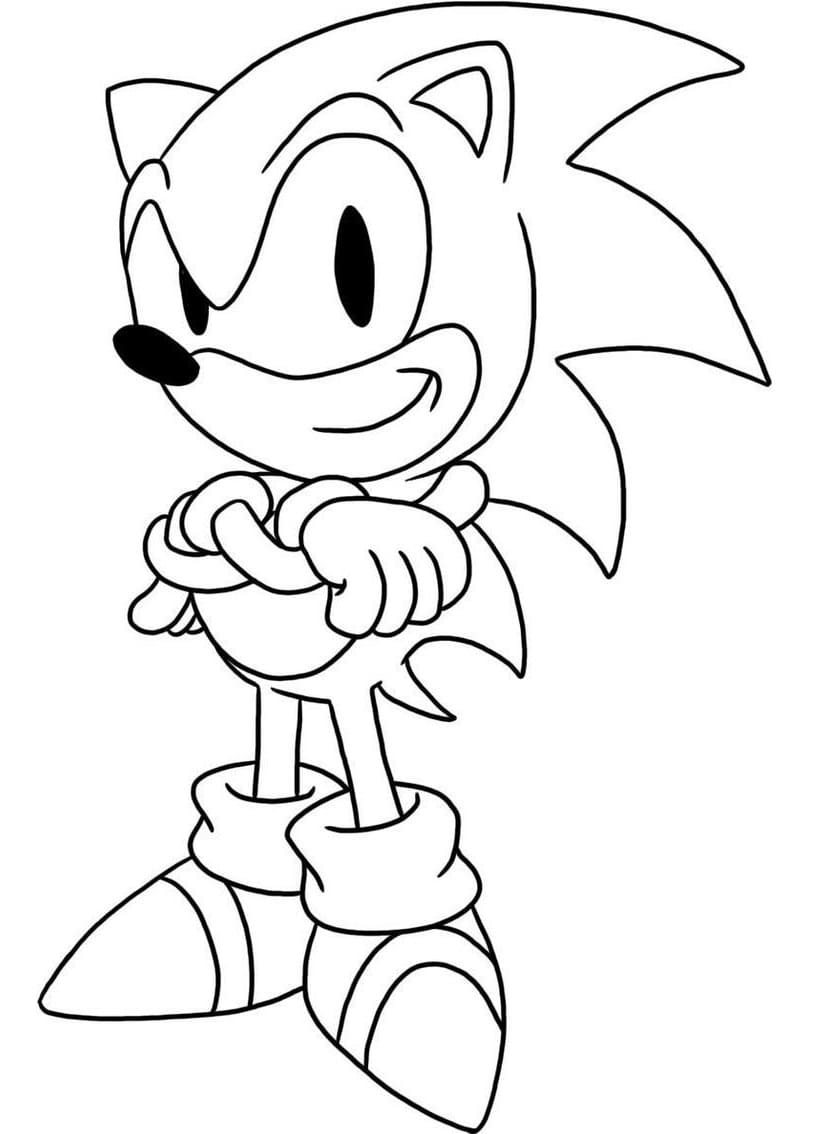 Smiling sonic coloring page