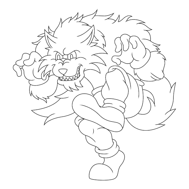 Premium vector coloring illustration of cartoon sneaking wolf