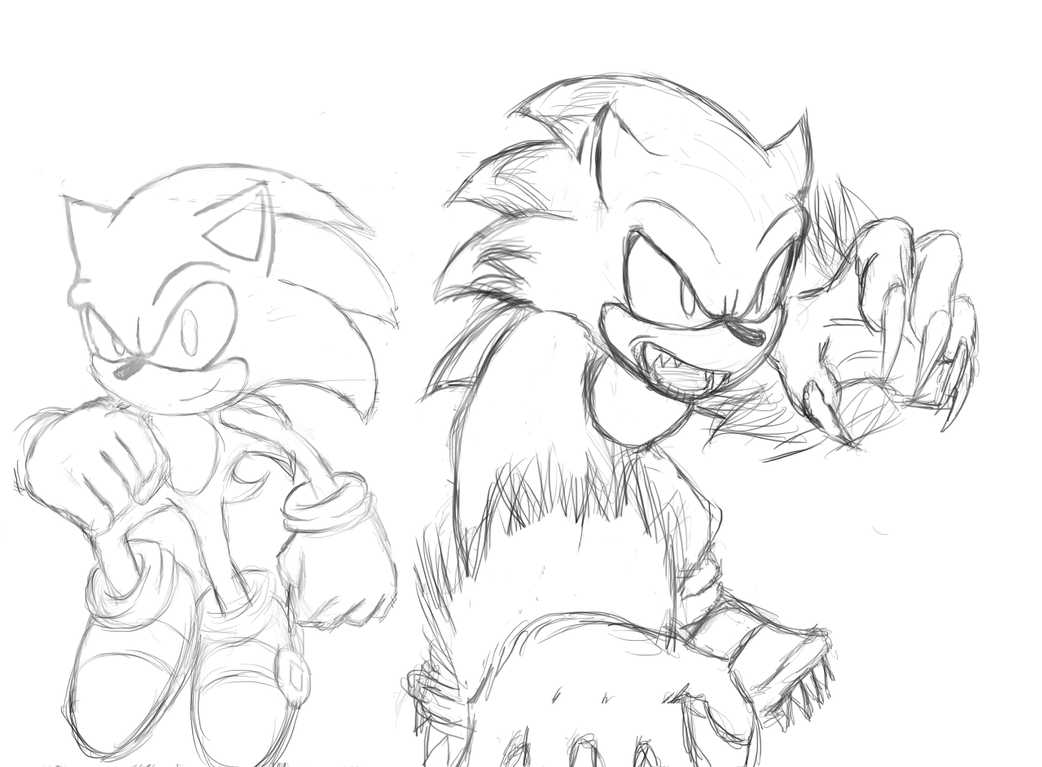 Sonic the hedgehog and sonic the werehog sketch by shadow