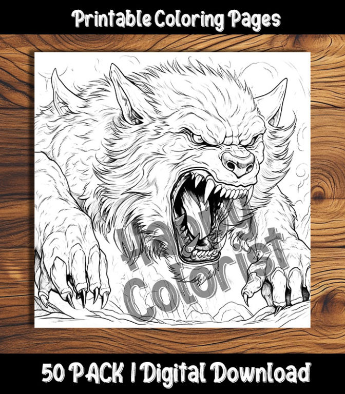 Werewolf coloring pages digital pack happy colorist