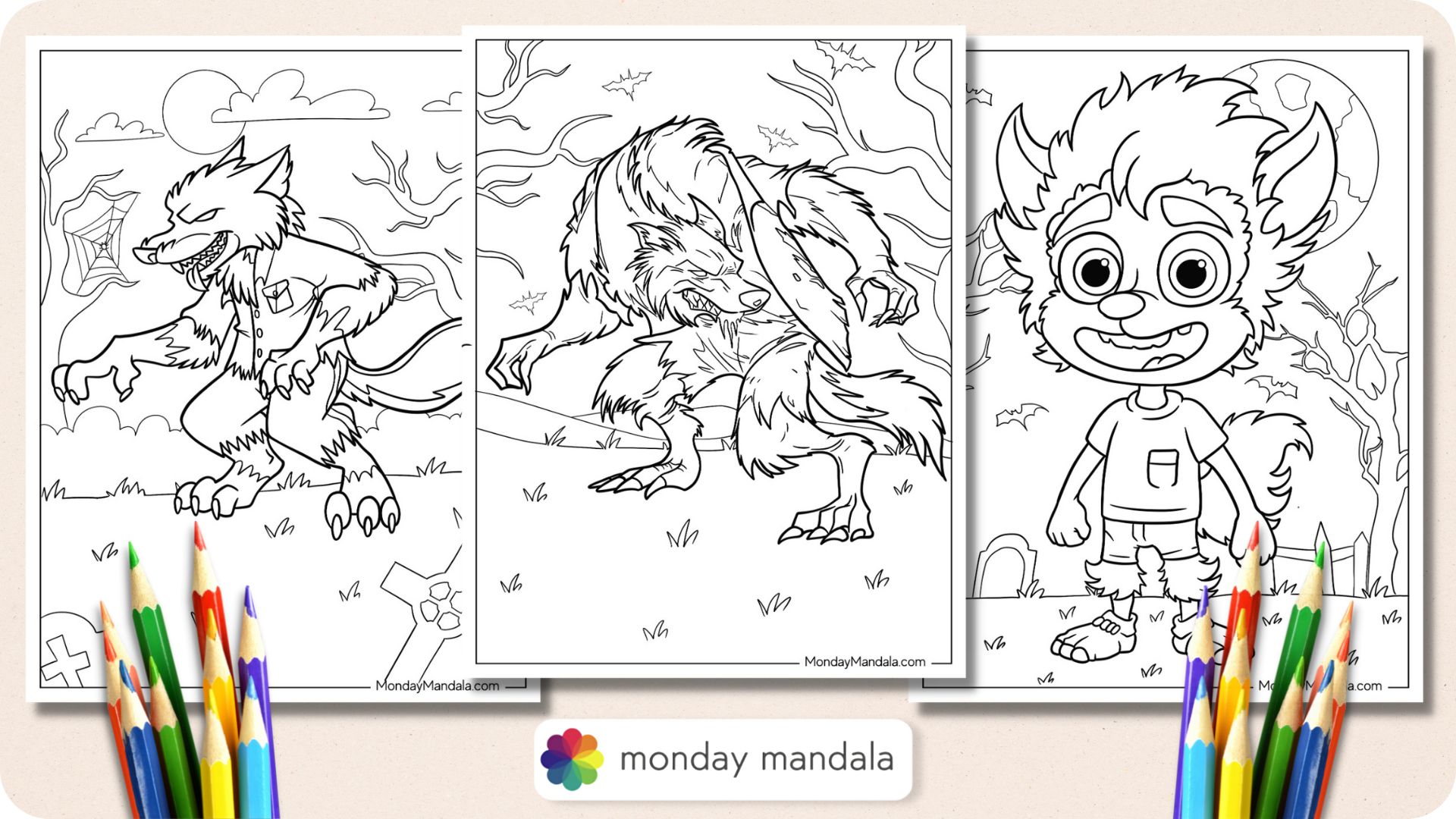 Werewolf coloring pages free pdf printables