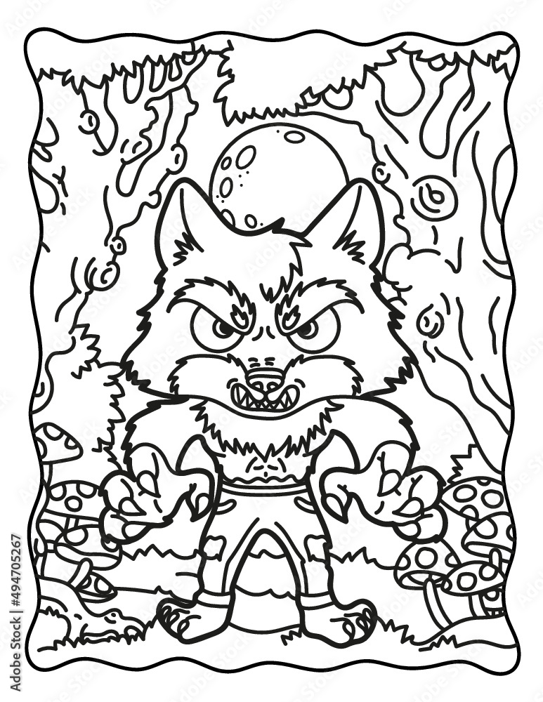 Werewolf a werewolf in the forest coloring book for halloween coloring book for children and adults spooky coloring halloween vector