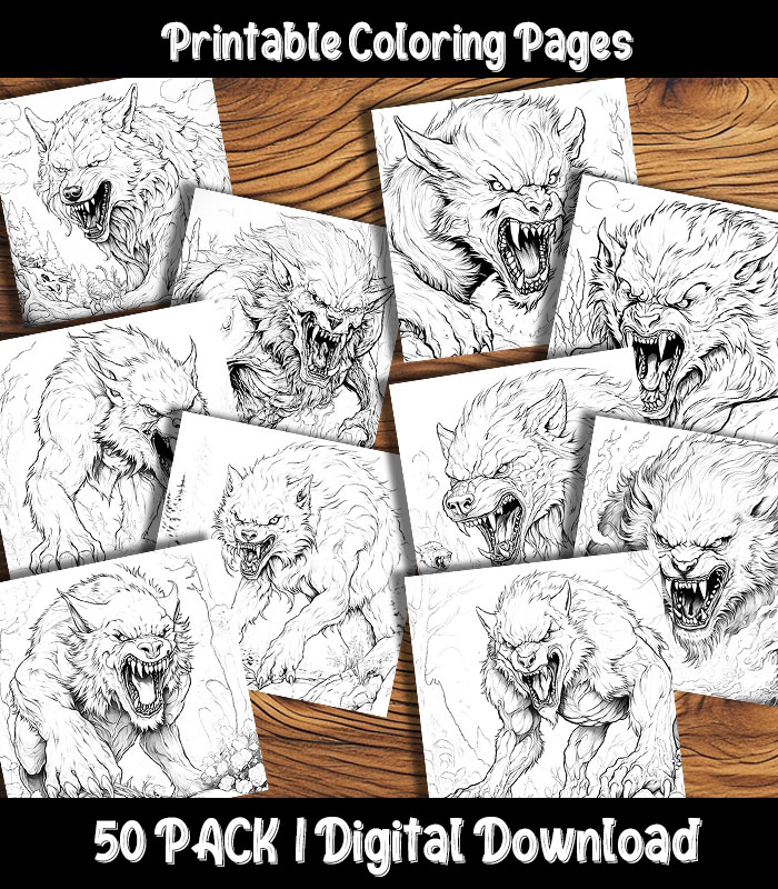 Werewolf coloring pages digital pack happy colorist