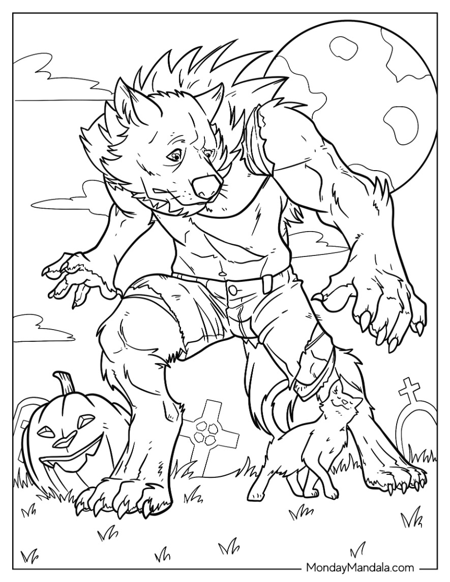 Werewolf coloring pages free pdf printables