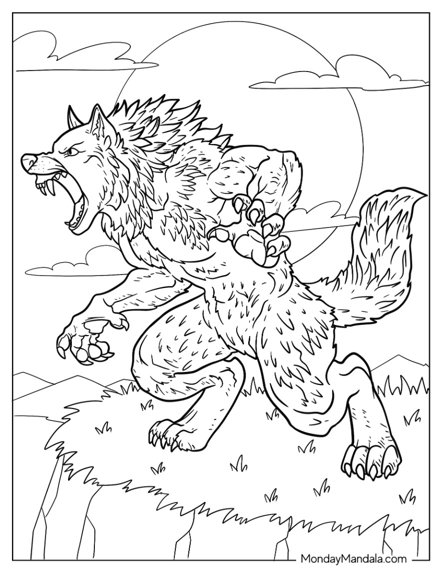 Werewolf coloring pages free pdf printables