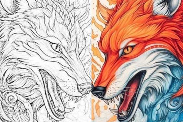 Majestic wolf coloring pages for kids and adults