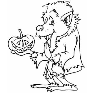 Werewolf with pumpkin coloring sheet