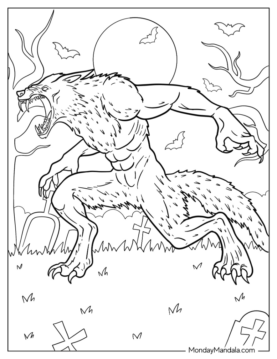 Werewolf coloring pages free pdf printables