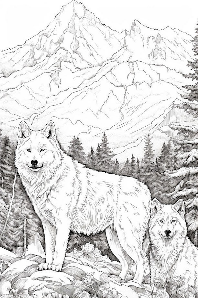 Majestic wolf coloring pages for kids and adults