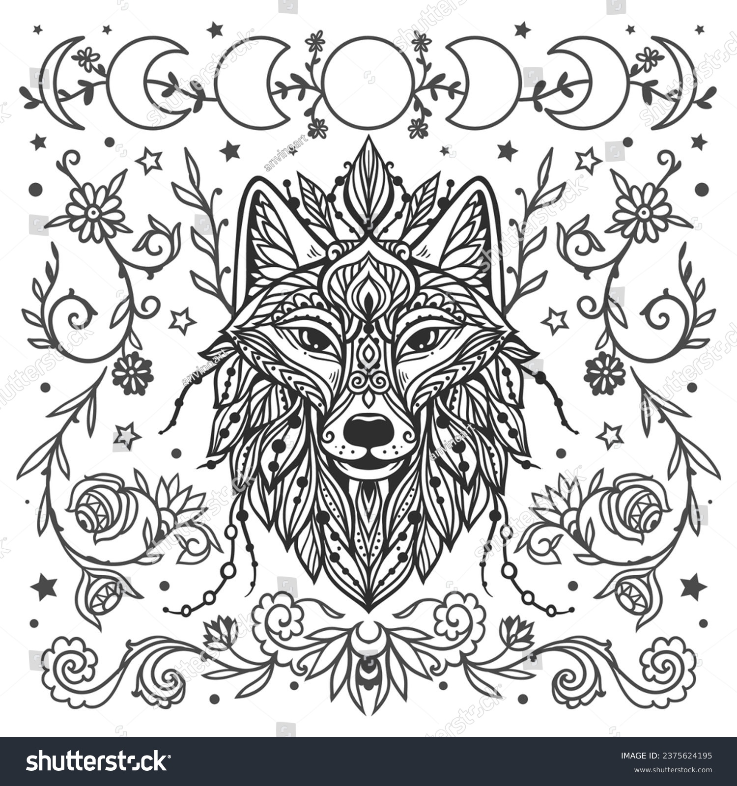 Thousand coloring book wolf royalty