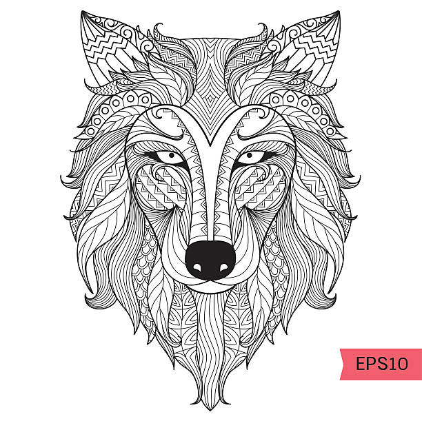 Wolf coloring vector for adults stock illustrations royalty