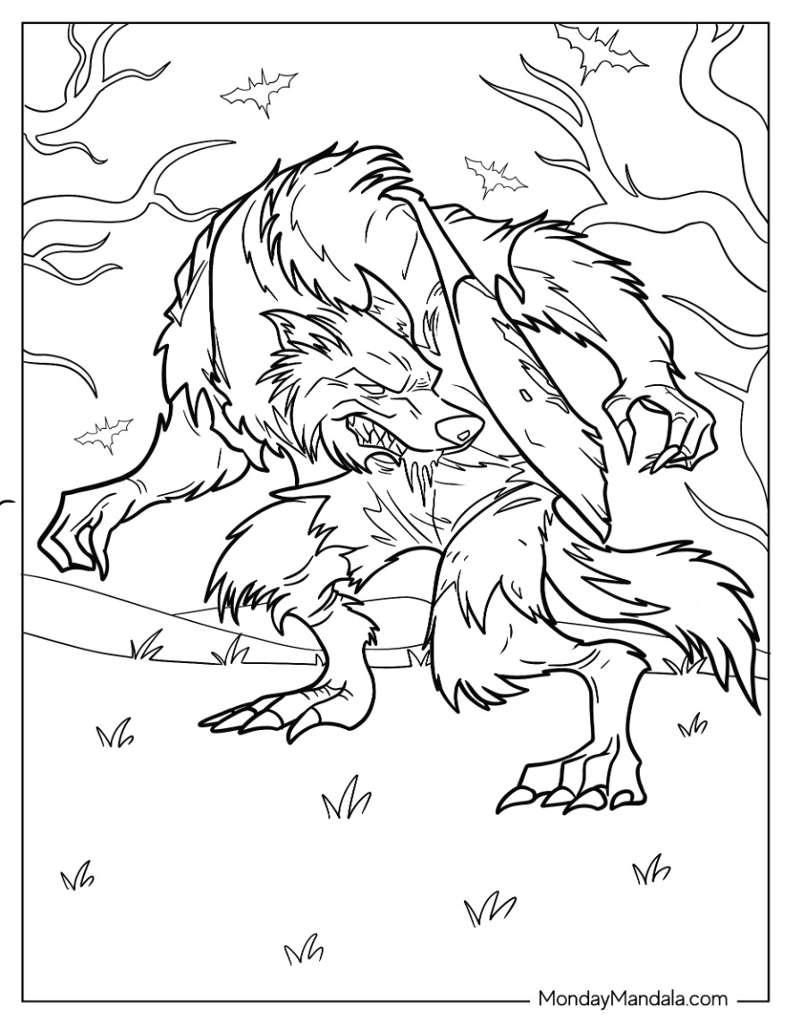 Werewolf coloring pages free pdf printables