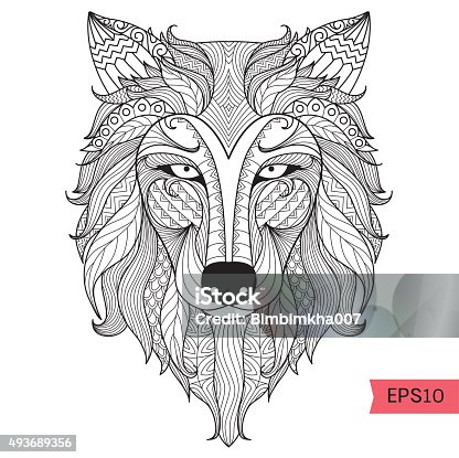 Wolf coloring vector for adults stock illustrations royalty