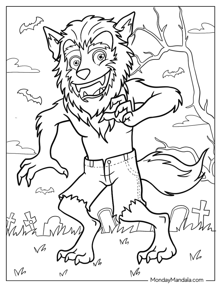 Werewolf coloring pages free pdf printables