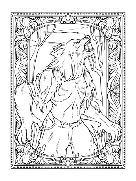 Premium vector werewolf coloring page