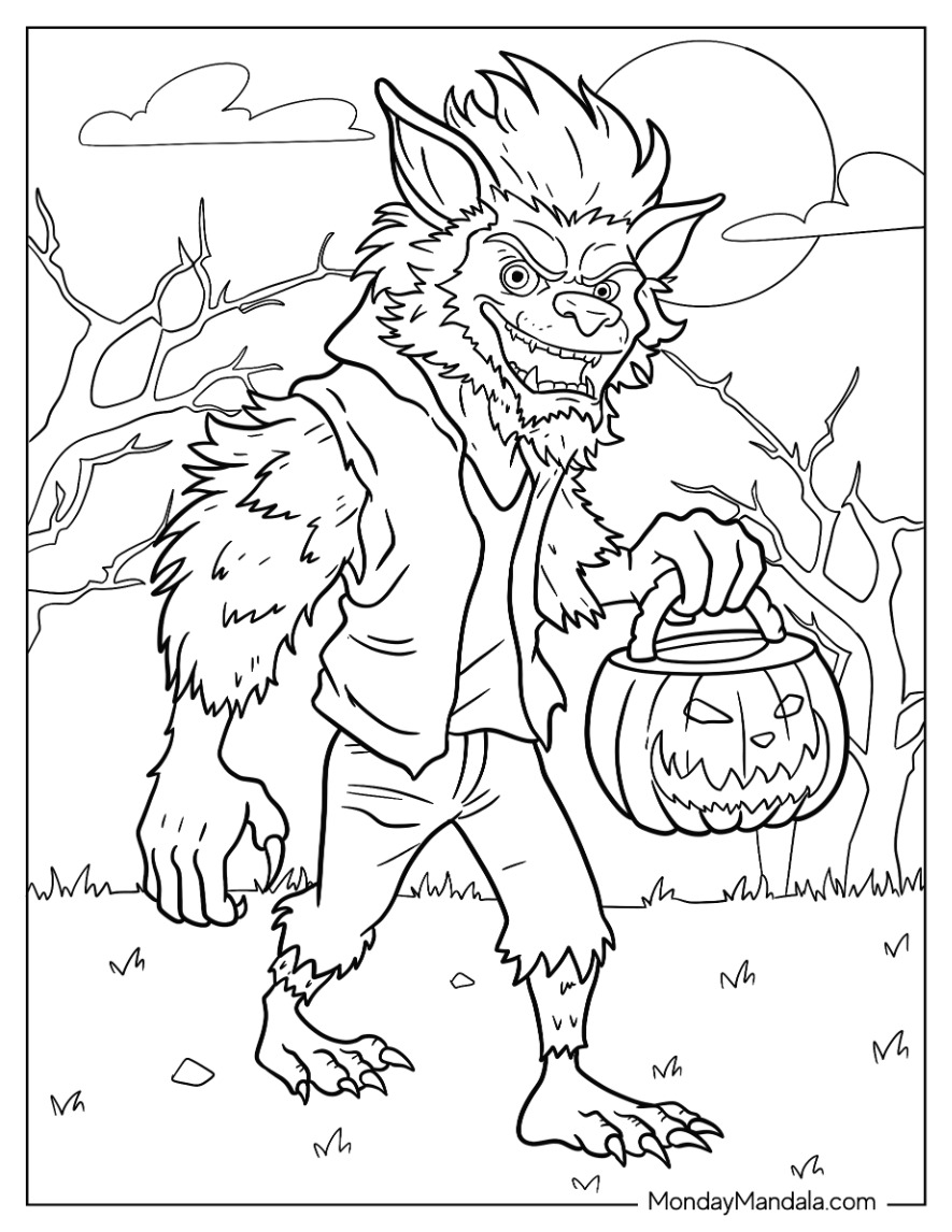 Werewolf coloring pages free pdf printables