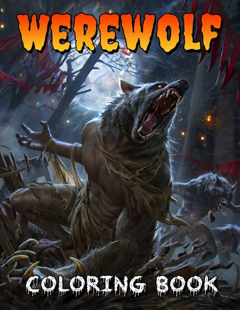 Werewolf coloring book scary werewolves color illustrations creepy and horrorable fantasy and magical creatures joy rainbow books