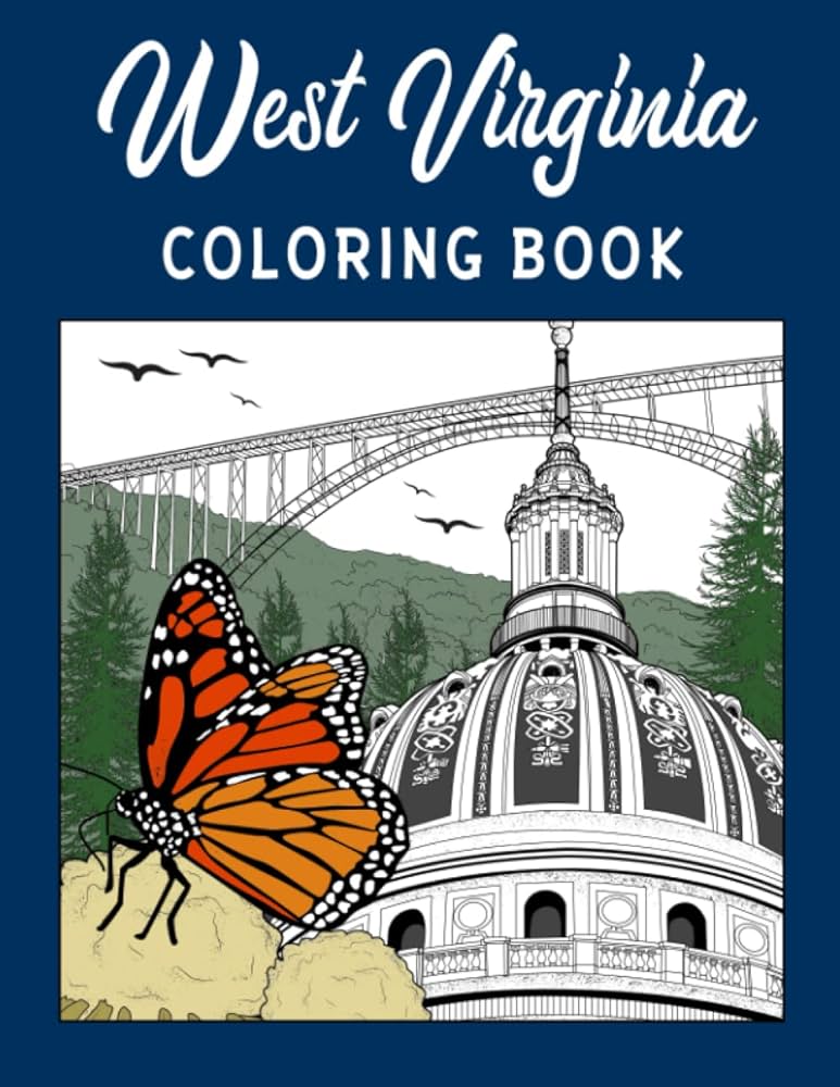 West virginia coloring book adult coloring pages painting on usa states landmarks and iconic stress relief pictures gifts for west virginia tourist publishing paperland books