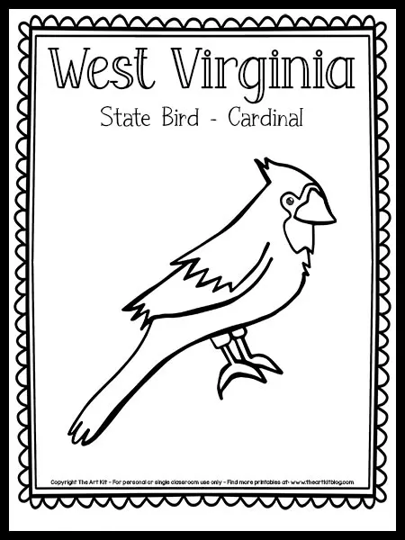 West virginia state bird coloring page cardinal free printable â the art kit