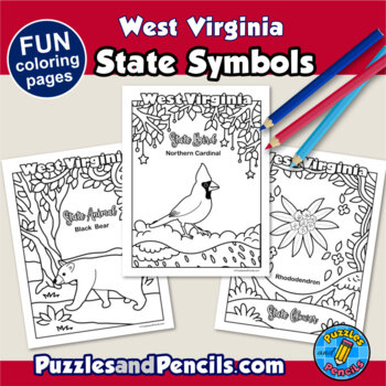 West virginia symbols coloring pages with map and state flag state symbols