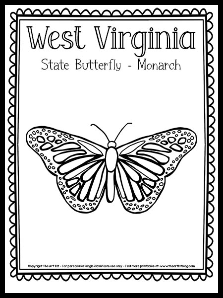 West virginia state butterfly coloring page monarch free printable â the art kit