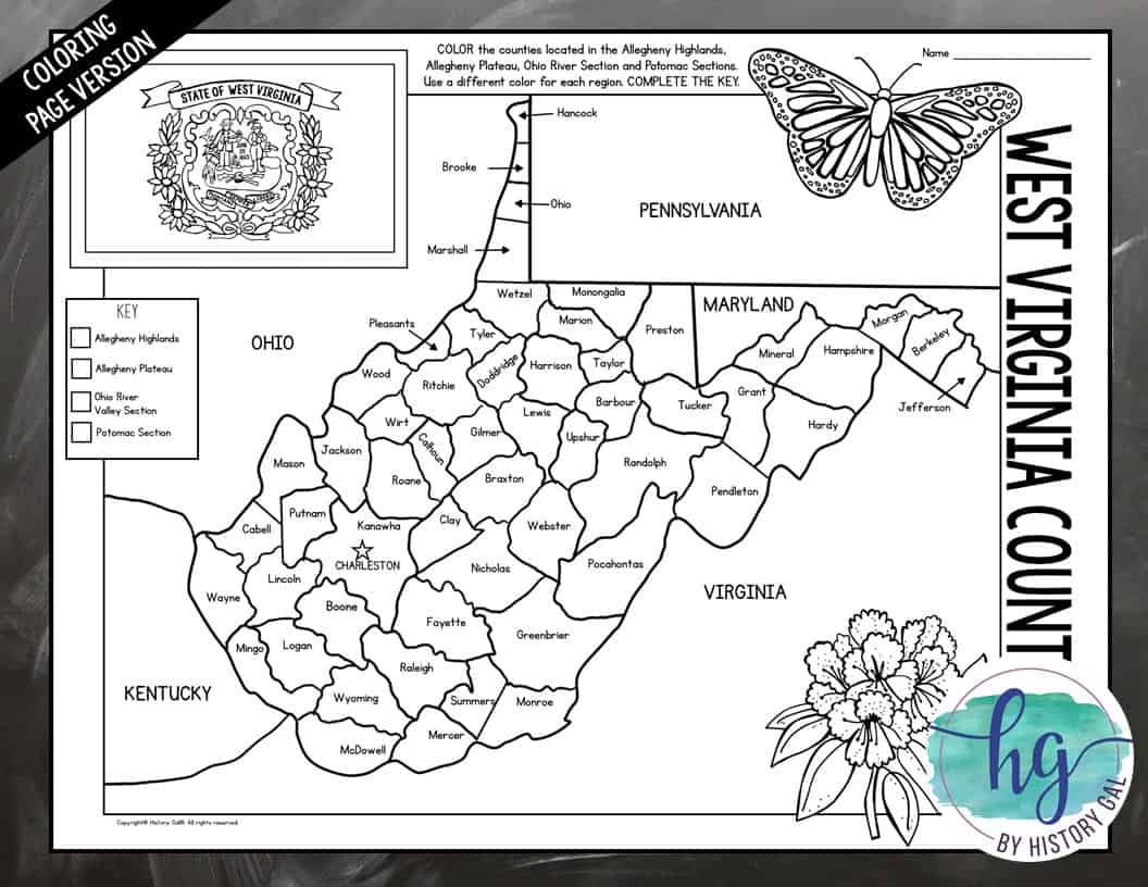 Geography west virginia map activity print and digital