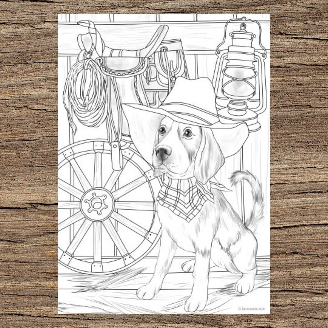 Cowboy dog printable adult coloring page from favoreads coloring book pages for adults and kids coloring sheets colouring designs