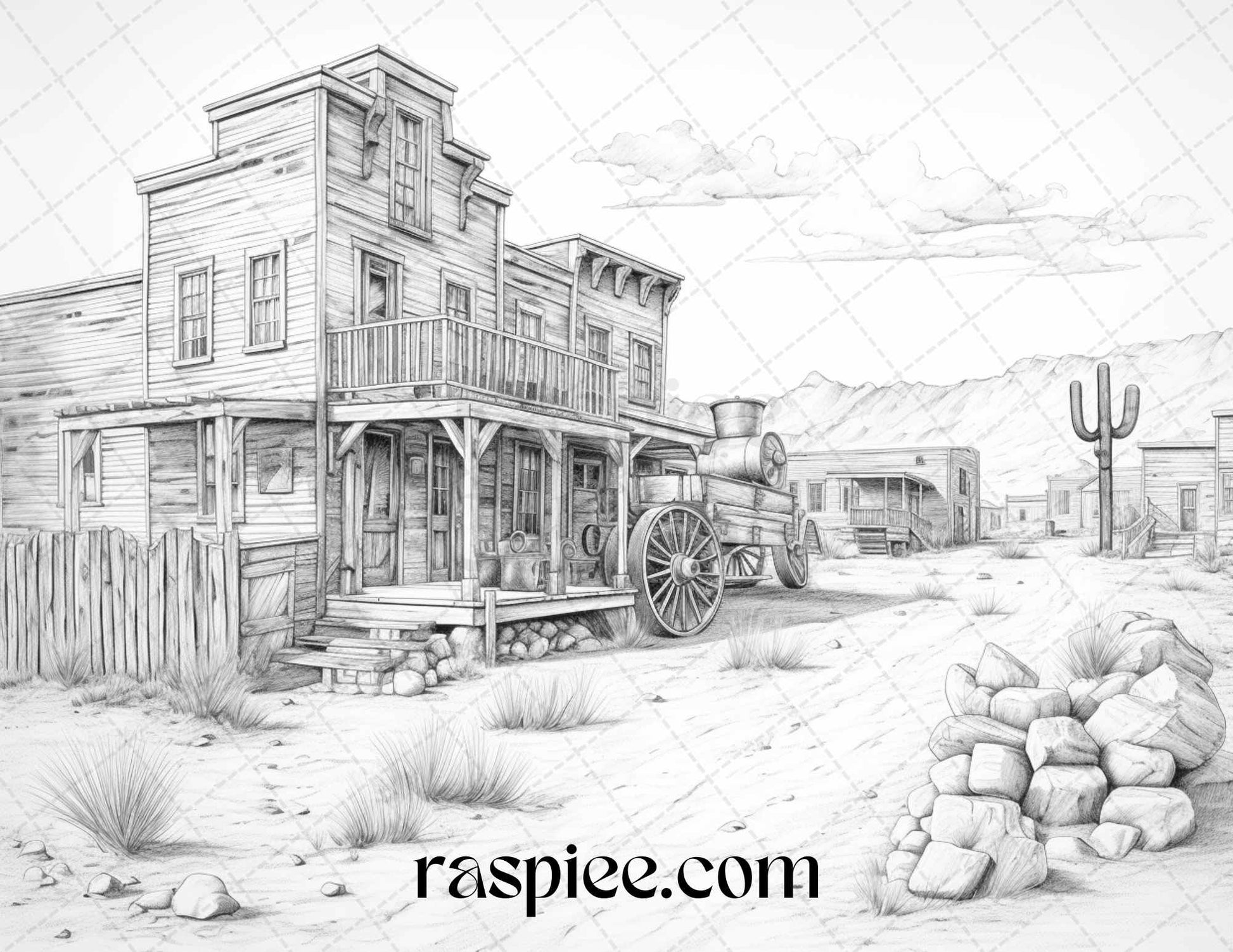 Wild west towns grayscale coloring pages printable for adults pdf â coloring