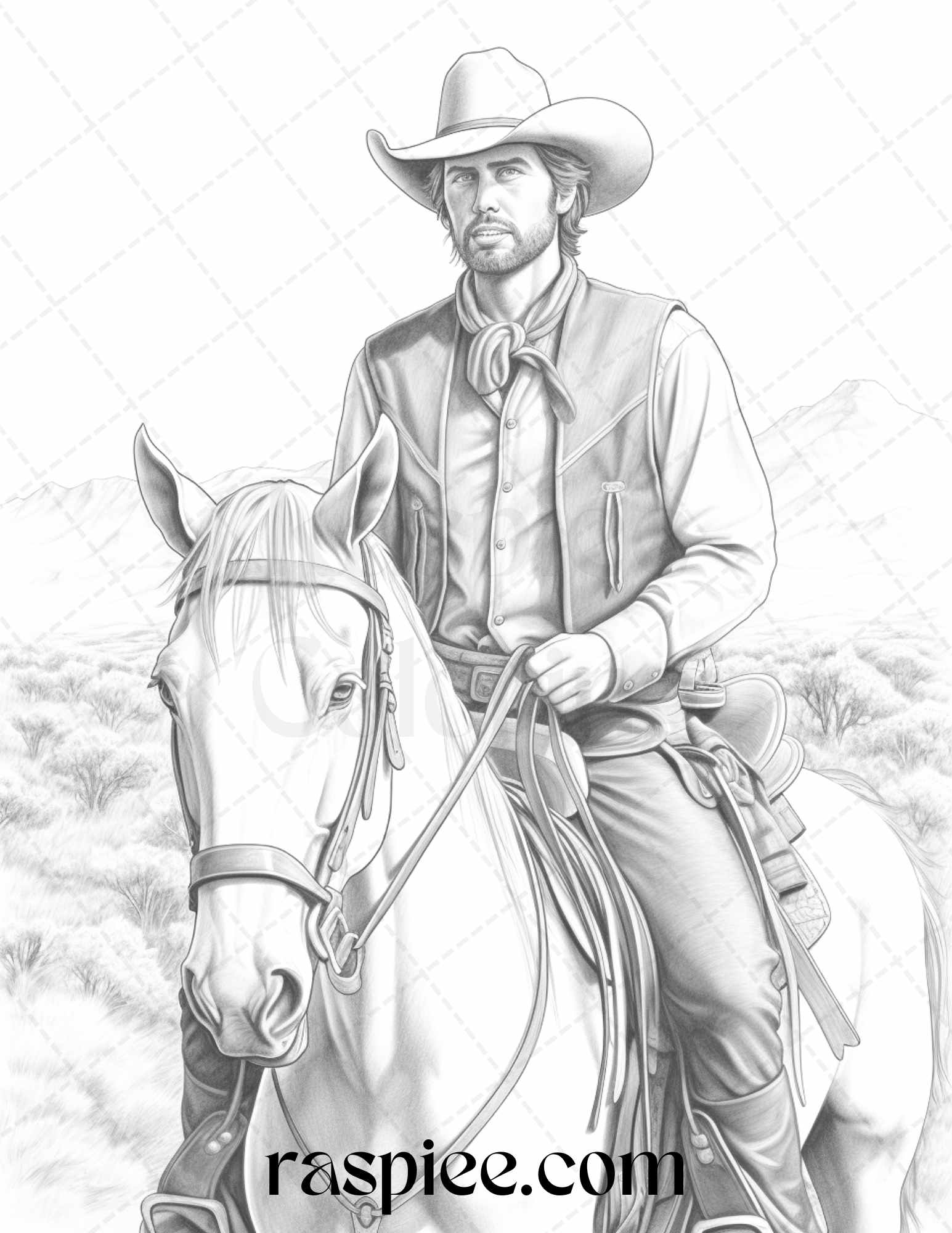 Wild west cowboys grayscale coloring pages printable for adults pd â coloring