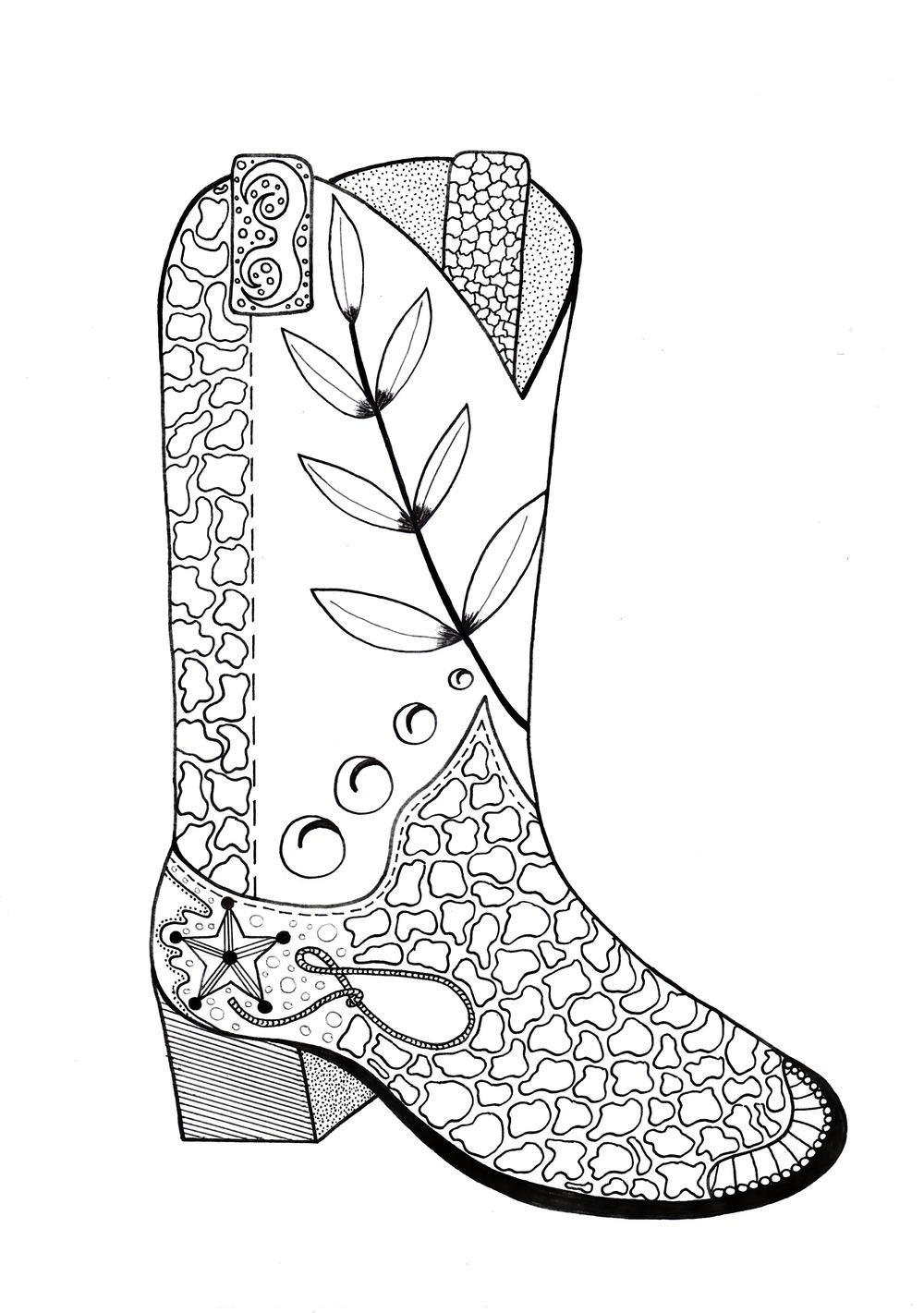 Cowboy boot adult coloring page coloring pages free adult coloring pages adult coloring page