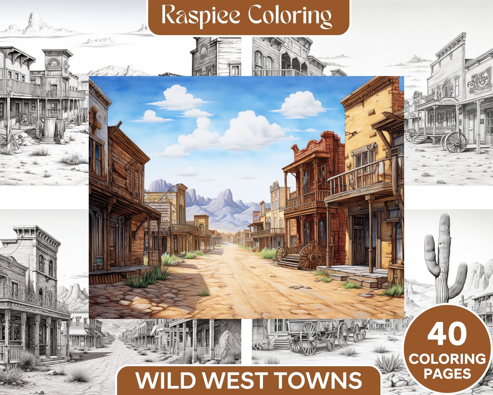 Wild west towns grayscale coloring pages printable for adults pdf â coloring