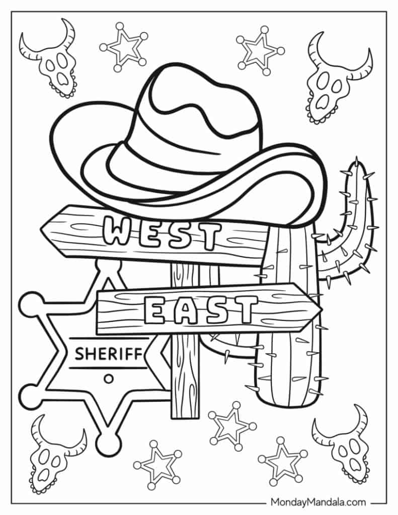 Cowboy coloring pages free pdf printables