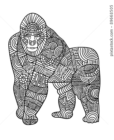 Gorilla mandala coloring pages for adults